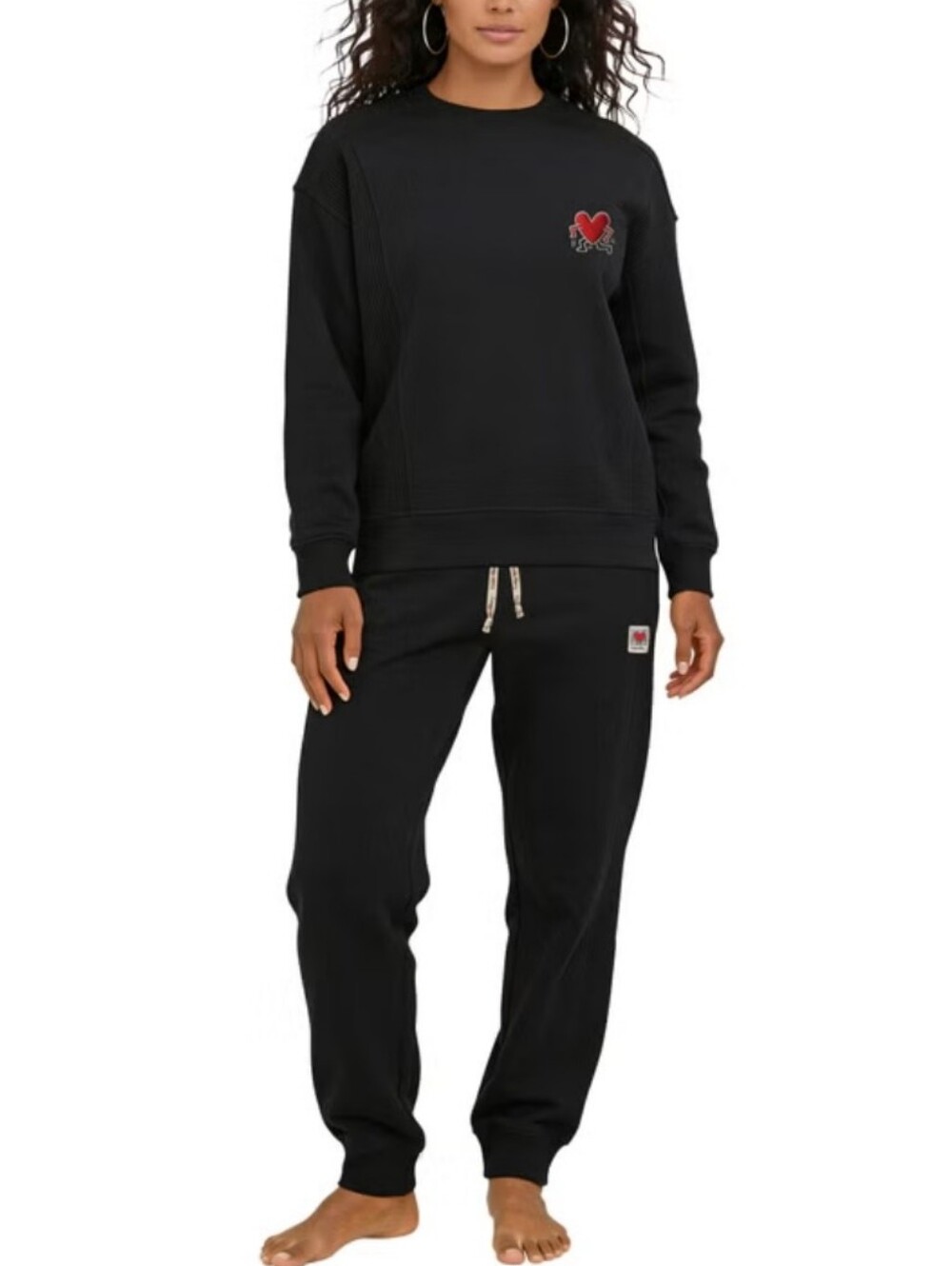 Keith Haring Black Heart-Accent Crewneck Top & Jogger Lounge Set (Large) New